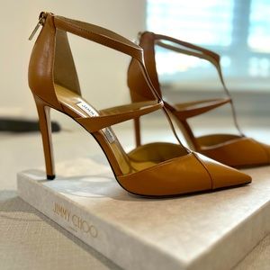 Jimmy Choo UNWORN leather t-strap stilettos.